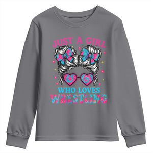 Just A Girl Who Loves Wrestling Youth Sweatshirt Funny Wrestle Lover Wrestler Messy Bun TS10 Charcoal Print Your Wear