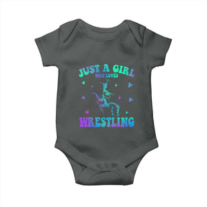 Just A Girl Who Loves Wrestling Baby Onesie Funny Wrestle Lover Wrestler TS10 Dark Heather Print Your Wear