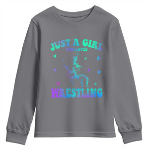 Just A Girl Who Loves Wrestling Youth Sweatshirt Funny Wrestle Lover Wrestler TS10 Charcoal Print Your Wear