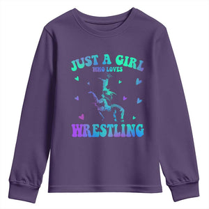 Just A Girl Who Loves Wrestling Youth Sweatshirt Funny Wrestle Lover Wrestler TS10 Purple Print Your Wear