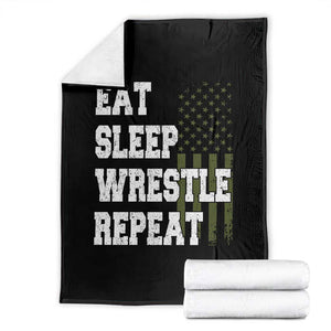 Eat Sleep Wrestle Repeat Throw Blanket Funny Wrestling Gym American Flag TS10 Black Print Your Wear