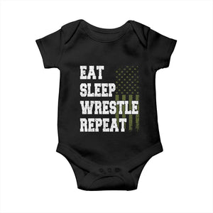 Eat Sleep Wrestle Repeat Baby Onesie Funny Wrestling Gym American Flag TS10 Black Print Your Wear
