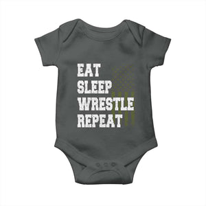 Eat Sleep Wrestle Repeat Baby Onesie Funny Wrestling Gym American Flag TS10 Dark Heather Print Your Wear