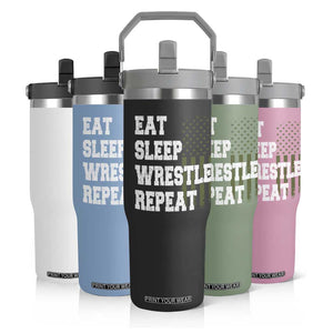 Eat Sleep Wrestle Repeat Flip Straw Tumbler Funny Wrestling Gym American Flag TS10 Print Your Wear
