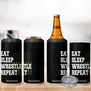 Eat Sleep Wrestle Repeat 4 in 1 Can Cooler Tumbler Funny Wrestling Gym American Flag TS10 Print Your Wear