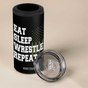 Eat Sleep Wrestle Repeat 4 in 1 Can Cooler Tumbler Funny Wrestling Gym American Flag TS10 Print Your Wear
