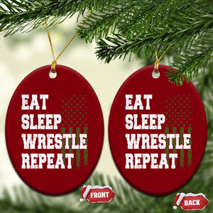 Eat Sleep Wrestle Repeat Ceramic Ornament Funny Wrestling Gym American Flag TS10 Print Your Wear