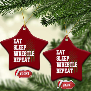 Eat Sleep Wrestle Repeat Ceramic Ornament Funny Wrestling Gym American Flag TS10 Print Your Wear