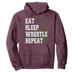 Eat Sleep Wrestle Repeat Hoodie Funny Wrestling Gym American Flag TS10 Maroon Print Your Wear