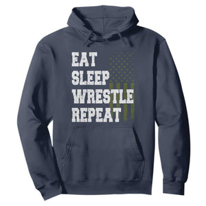 Eat Sleep Wrestle Repeat Hoodie Funny Wrestling Gym American Flag TS10 Navy Print Your Wear