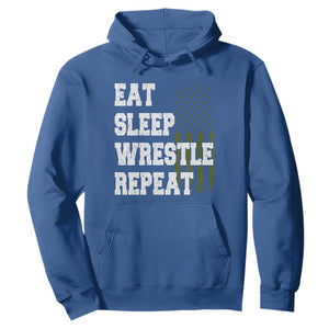Eat Sleep Wrestle Repeat Hoodie Funny Wrestling Gym American Flag TS10 Royal Blue Print Your Wear