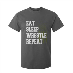 Eat Sleep Wrestle Repeat T Shirt For Kid Funny Wrestling Gym American Flag TS10 Dark Heather Print Your Wear