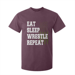 Eat Sleep Wrestle Repeat T Shirt For Kid Funny Wrestling Gym American Flag TS10 Maroon Print Your Wear