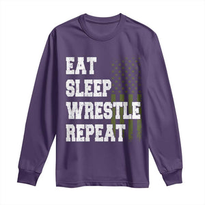 Eat Sleep Wrestle Repeat Long Sleeve Shirt Funny Wrestling Gym American Flag TS10 Purple Print Your Wear