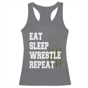 Eat Sleep Wrestle Repeat Racerback Tank Top Funny Wrestling Gym American Flag TS10 Charcoal Print Your Wear