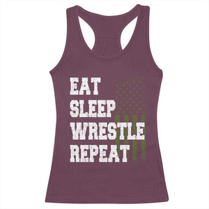 Eat Sleep Wrestle Repeat Racerback Tank Top Funny Wrestling Gym American Flag TS10 Maroon Print Your Wear