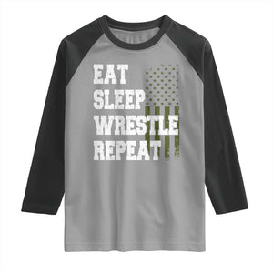 Eat Sleep Wrestle Repeat Raglan Shirt Funny Wrestling Gym American Flag TS10 Sport Gray Black Print Your Wear