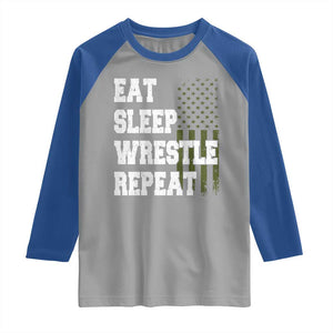 Eat Sleep Wrestle Repeat Raglan Shirt Funny Wrestling Gym American Flag TS10 Sport Gray Royal Print Your Wear