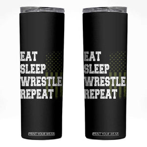 Eat Sleep Wrestle Repeat Skinny Tumbler Funny Wrestling Gym American Flag TS10 Black Print Your Wear