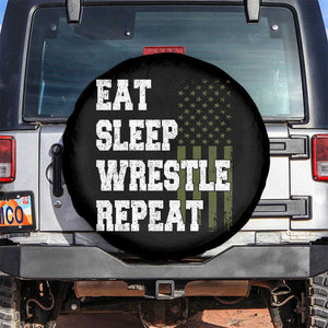 Eat Sleep Wrestle Repeat Spare Tire Cover Funny Wrestling Gym American Flag TS10 No hole Black Print Your Wear