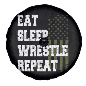 Eat Sleep Wrestle Repeat Spare Tire Cover Funny Wrestling Gym American Flag TS10 Print Your Wear