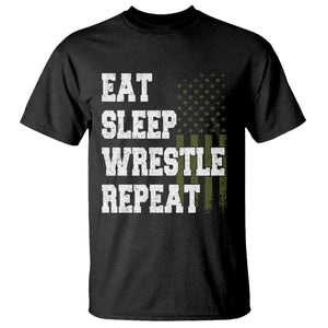 Eat Sleep Wrestle Repeat T Shirt Funny Wrestling Gym American Flag TS10 Black Print Your Wear