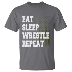 Eat Sleep Wrestle Repeat T Shirt Funny Wrestling Gym American Flag TS10 Charcoal Print Your Wear
