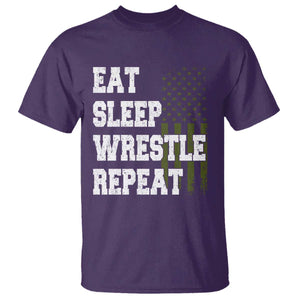 Eat Sleep Wrestle Repeat T Shirt Funny Wrestling Gym American Flag TS10 Purple Print Your Wear