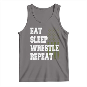 Eat Sleep Wrestle Repeat Tank Top Funny Wrestling Gym American Flag TS10 Deep Heather Print Your Wear