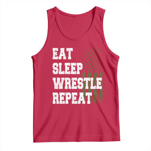 Eat Sleep Wrestle Repeat Tank Top Funny Wrestling Gym American Flag TS10 Red Print Your Wear