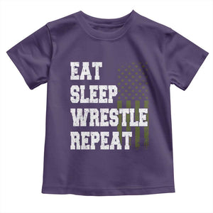 Eat Sleep Wrestle Repeat Toddler T Shirt Funny Wrestling Gym American Flag TS10 Purple Print Your Wear
