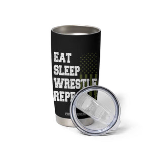 Eat Sleep Wrestle Repeat Tumbler Cup Funny Wrestling Gym American Flag TS10 Print Your Wear