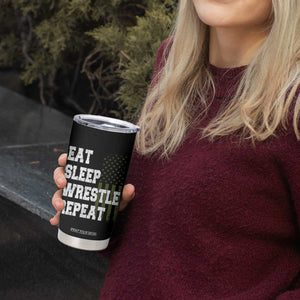 Eat Sleep Wrestle Repeat Tumbler Cup Funny Wrestling Gym American Flag TS10 Print Your Wear