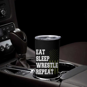 Eat Sleep Wrestle Repeat Tumbler Cup Funny Wrestling Gym American Flag TS10 Print Your Wear