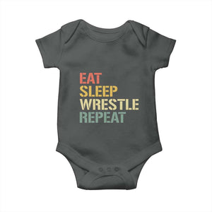 Eat Sleep Wrestle Repeat Baby Onesie Cool Wrestling TS10 Dark Heather Print Your Wear