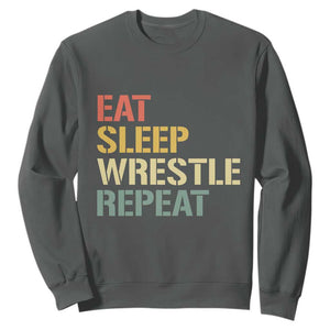 Eat Sleep Wrestle Repeat Sweatshirt Cool Wrestling TS10 Dark Heather Print Your Wear