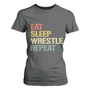 Eat Sleep Wrestle Repeat T Shirt For Women Cool Wrestling TS10 Dark Heather Print Your Wear