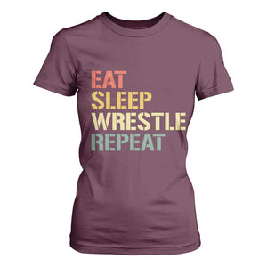 Eat Sleep Wrestle Repeat T Shirt For Women Cool Wrestling TS10 Maroon Print Your Wear