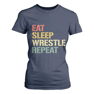 Eat Sleep Wrestle Repeat T Shirt For Women Cool Wrestling TS10 Navy Print Your Wear