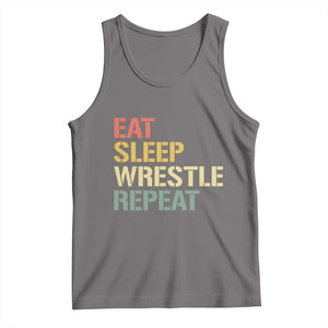 Eat Sleep Wrestle Repeat Tank Top Cool Wrestling TS10 Deep Heather Print Your Wear
