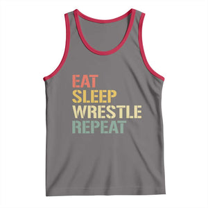 Eat Sleep Wrestle Repeat Tank Top Cool Wrestling TS10 Deep Heather Red Print Your Wear