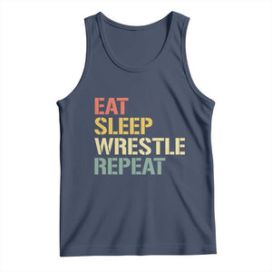 Eat Sleep Wrestle Repeat Tank Top Cool Wrestling TS10 Navy Print Your Wear