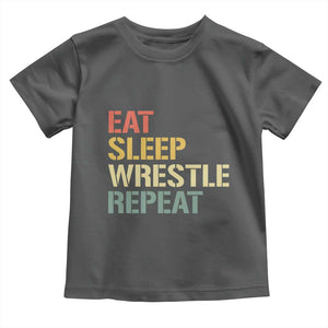 Eat Sleep Wrestle Repeat Toddler T Shirt Cool Wrestling TS10 Dark Heather Print Your Wear