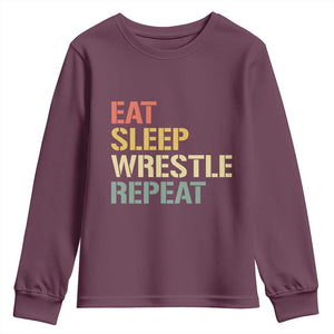 Eat Sleep Wrestle Repeat Youth Sweatshirt Cool Wrestling TS10 Maroon Print Your Wear