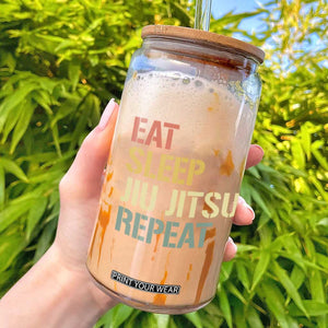 Retro Eat Sleep Jiu Jitsu Repeat Glass Can Vintage JiuJitsu BJJ TS10 Black Print Your Wear
