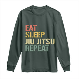 Retro Eat Sleep Jiu Jitsu Repeat Long Sleeve Shirt Vintage JiuJitsu BJJ TS10 Dark Forest Green Print Your Wear