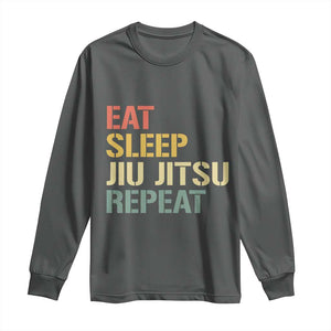 Retro Eat Sleep Jiu Jitsu Repeat Long Sleeve Shirt Vintage JiuJitsu BJJ TS10 Dark Heather Print Your Wear