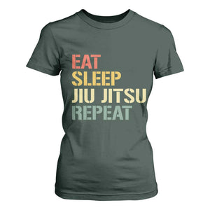 Retro Eat Sleep Jiu Jitsu Repeat T Shirt For Women Vintage JiuJitsu BJJ TS10 Dark Forest Green Print Your Wear