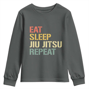 Retro Eat Sleep Jiu Jitsu Repeat Youth Sweatshirt Vintage JiuJitsu BJJ TS10 Dark Heather Print Your Wear