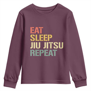 Retro Eat Sleep Jiu Jitsu Repeat Youth Sweatshirt Vintage JiuJitsu BJJ TS10 Maroon Print Your Wear